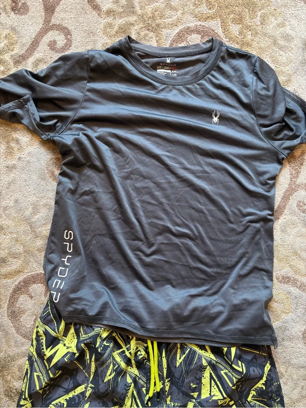 Spyder Boys Grey and Neon Yellow Swim Trunks